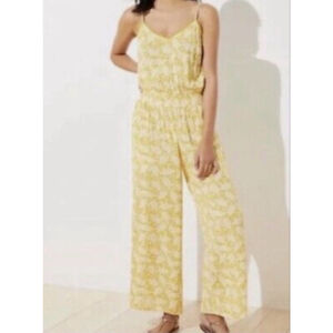 Loft Beach NWT yellow floral wide leg jumpsuit size L